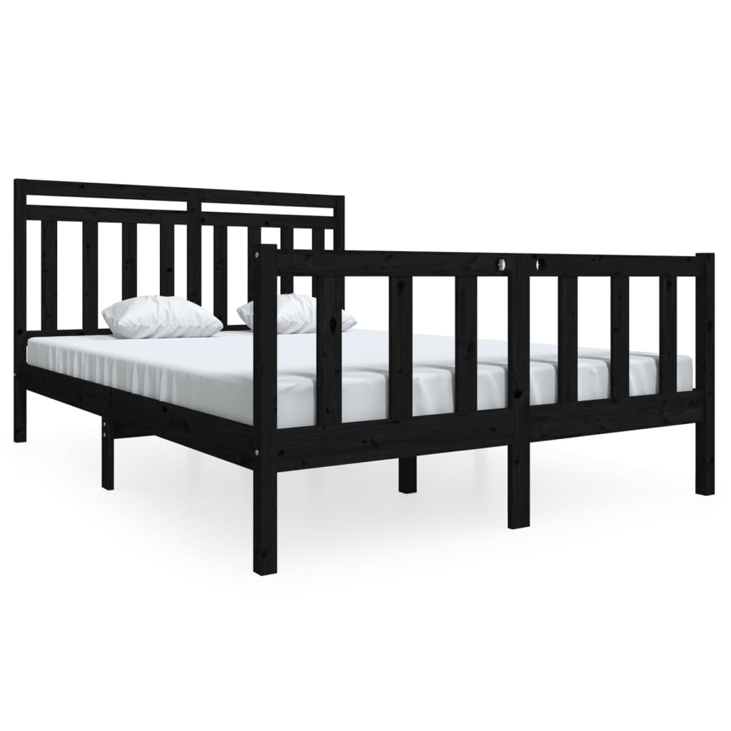 Bed Frame Black Solid Wood 140x190 cm