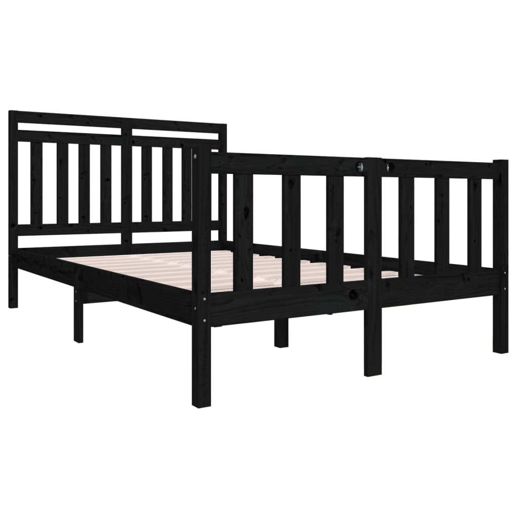 Bed Frame Black Solid Wood 140x190 cm