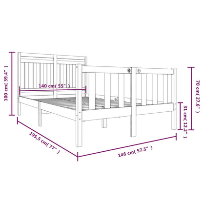 Bed Frame Black Solid Wood 140x190 cm