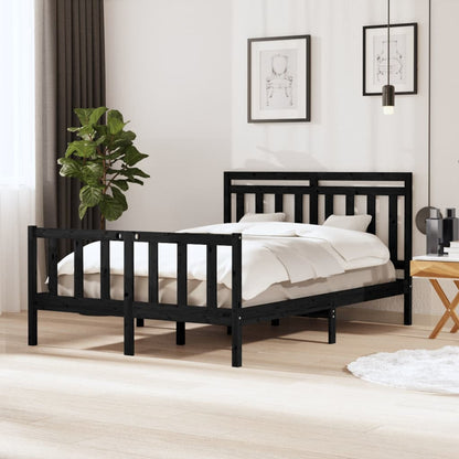 Bed Frame Black Solid Wood 140x190 cm