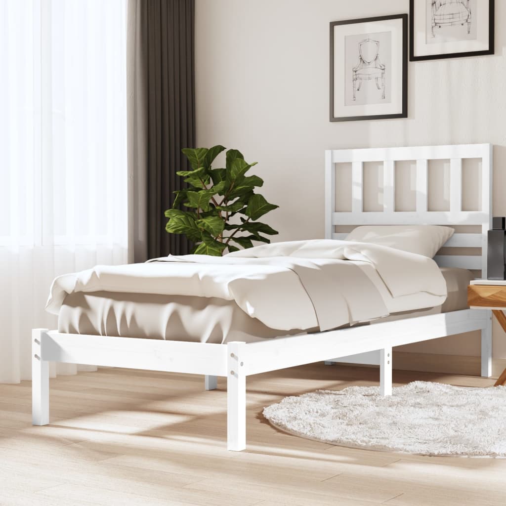 Bed Frame without Mattress White 75x190 cm Small Single Solid Wood Pine