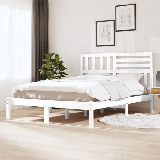 Bed Frame without Mattress White 135x190 cm Double  Solid Wood Pine