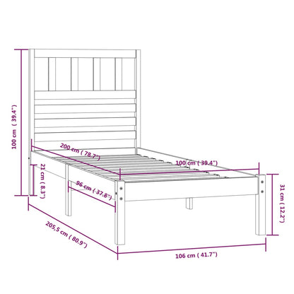 Bed Frame without Mattress Solid Wood Pine 100x200 cm