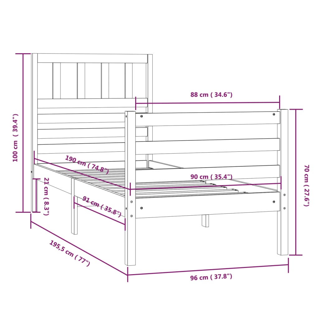 Bed Frame without Mattress 90x190 cm Single Solid Wood