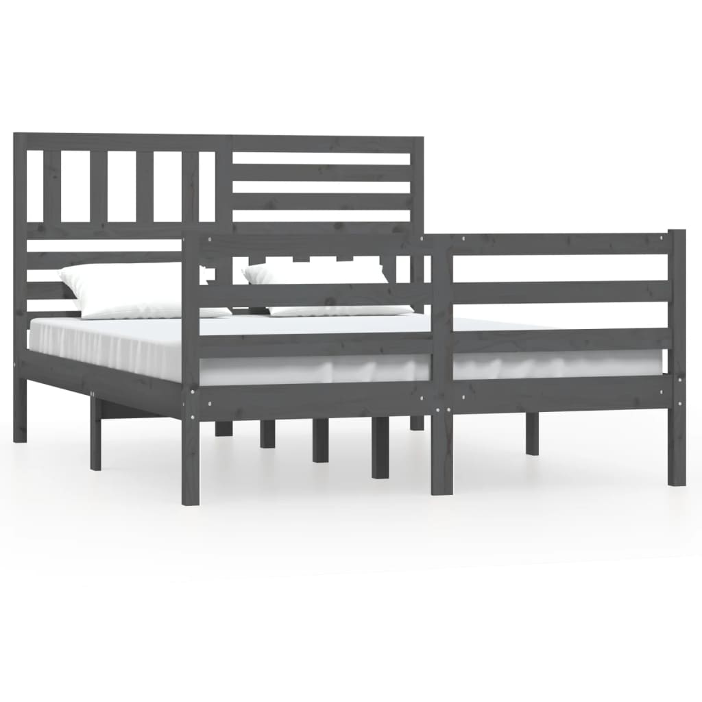 Bed Frame Grey Solid Wood 140x190 cm