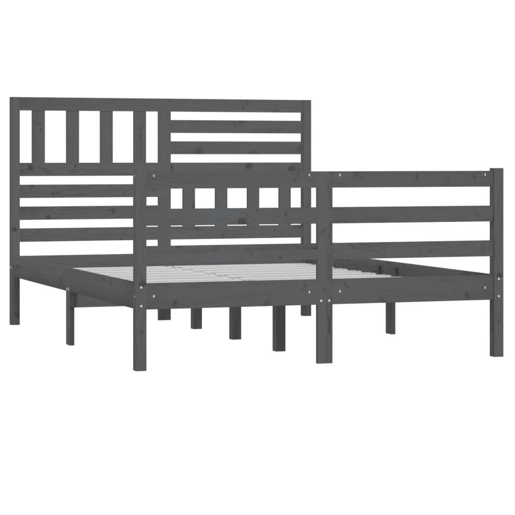 Bed Frame Grey Solid Wood 140x190 cm