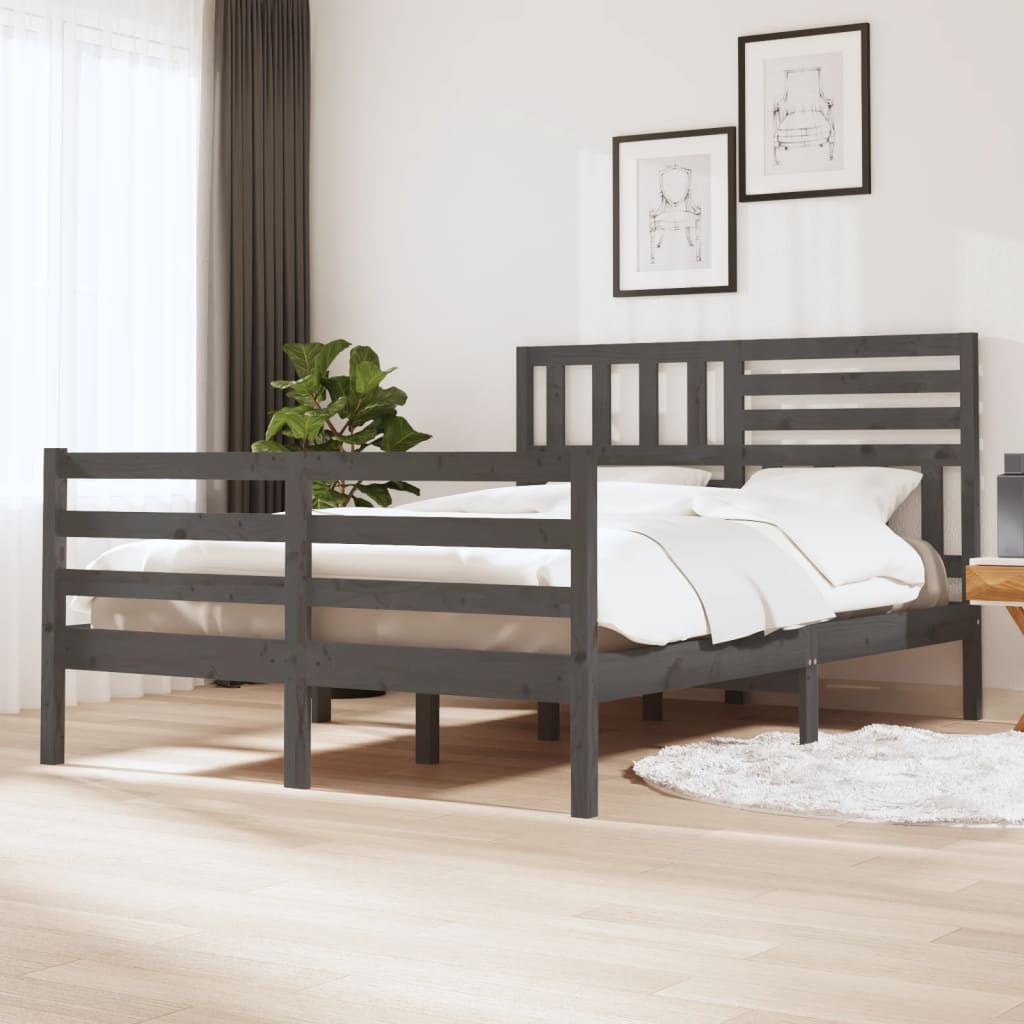 Bed Frame Grey Solid Wood 140x190 cm