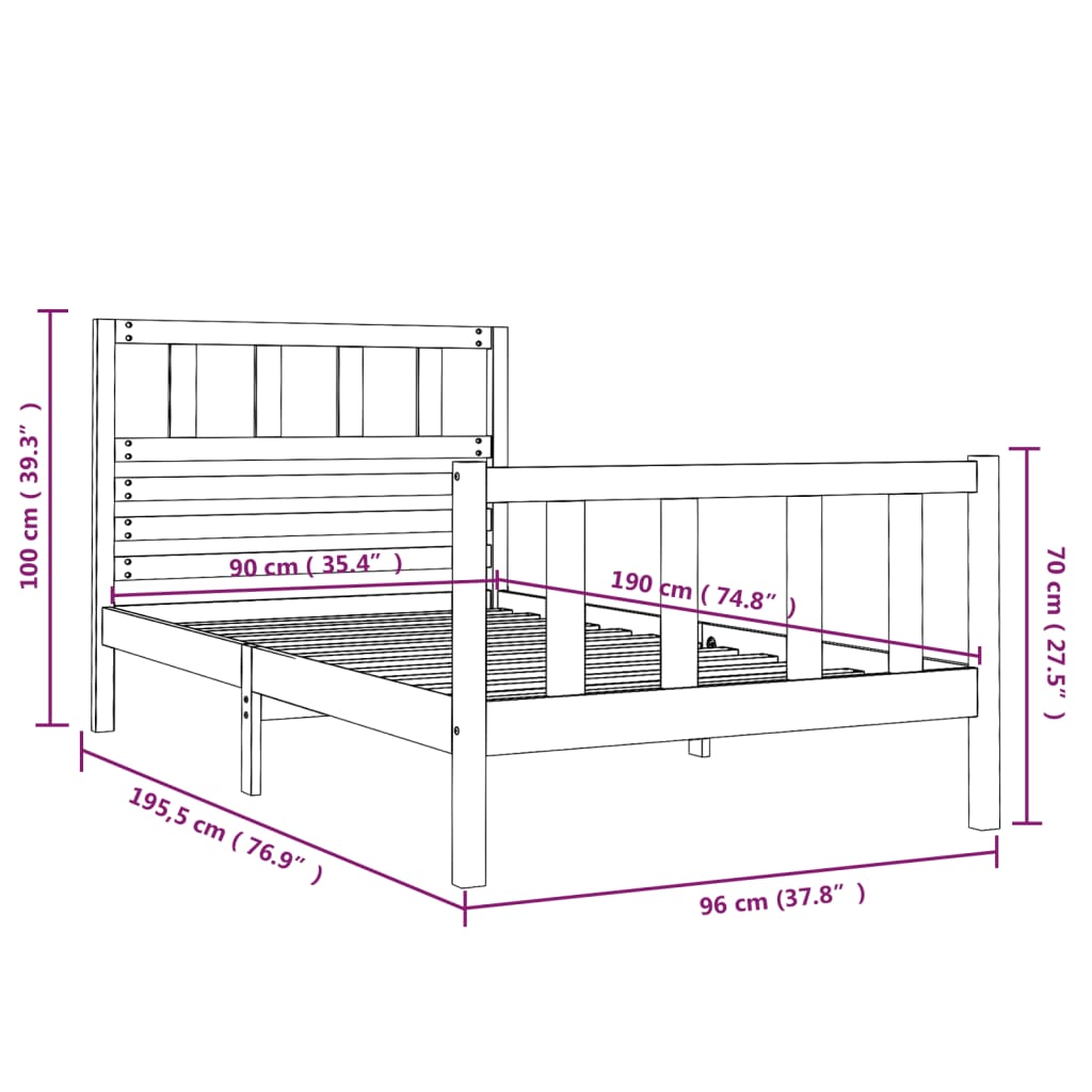 Bed Frame 90x190 cm Single Solid Wood