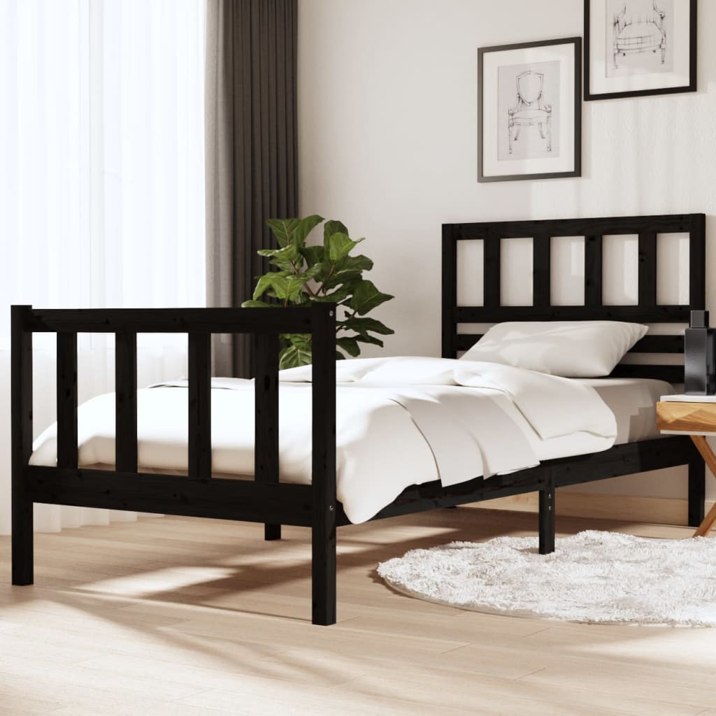 Bed Frame Black 90x190 cm Single Solid Wood