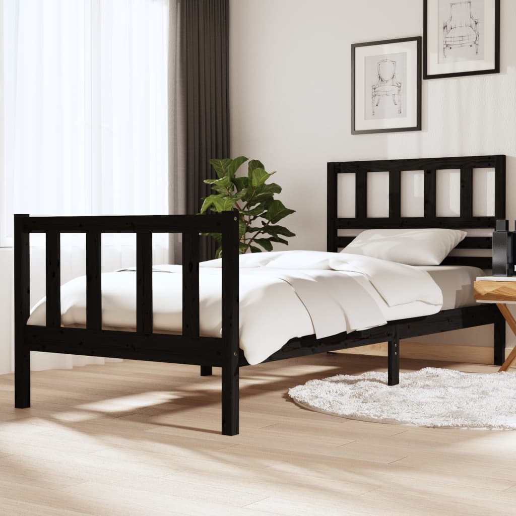 Bed Frame Black Solid Wood 90x200 cm