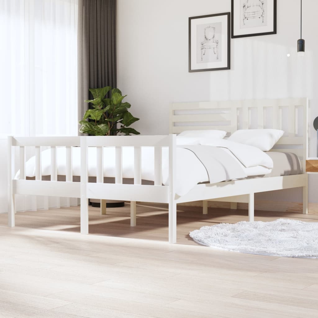 Bed Frame White Solid Wood 140x200 cm