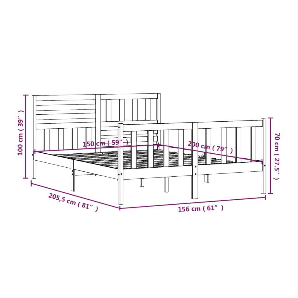 Bed Frame without Mattress King Size Solid Wood