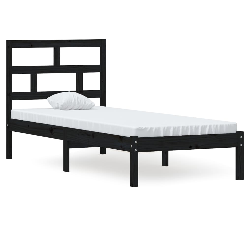 Bed Frame Black 75x190 cm Small Single Solid Wood