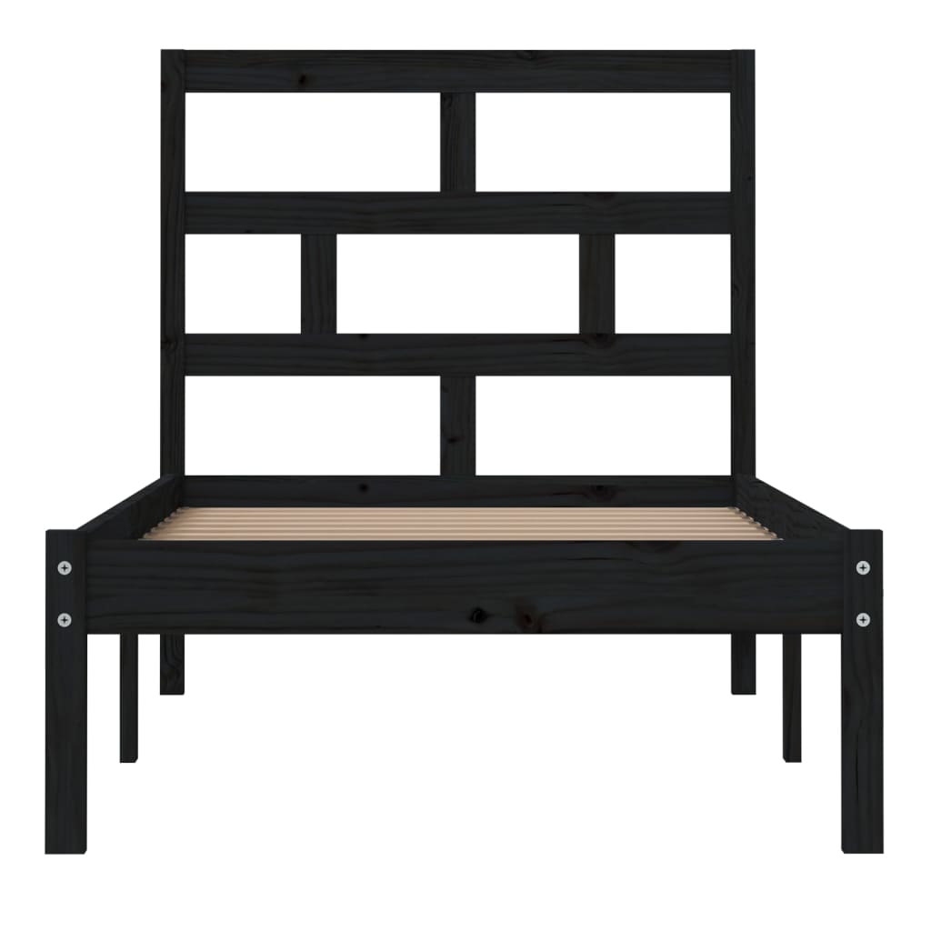 Bed Frame Black 75x190 cm Small Single Solid Wood