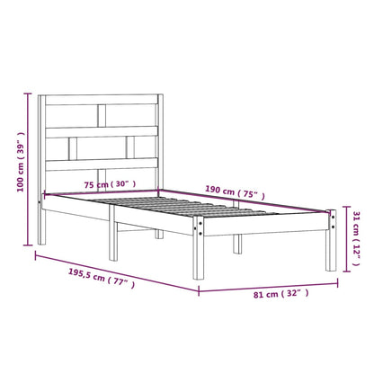 Bed Frame Black 75x190 cm Small Single Solid Wood