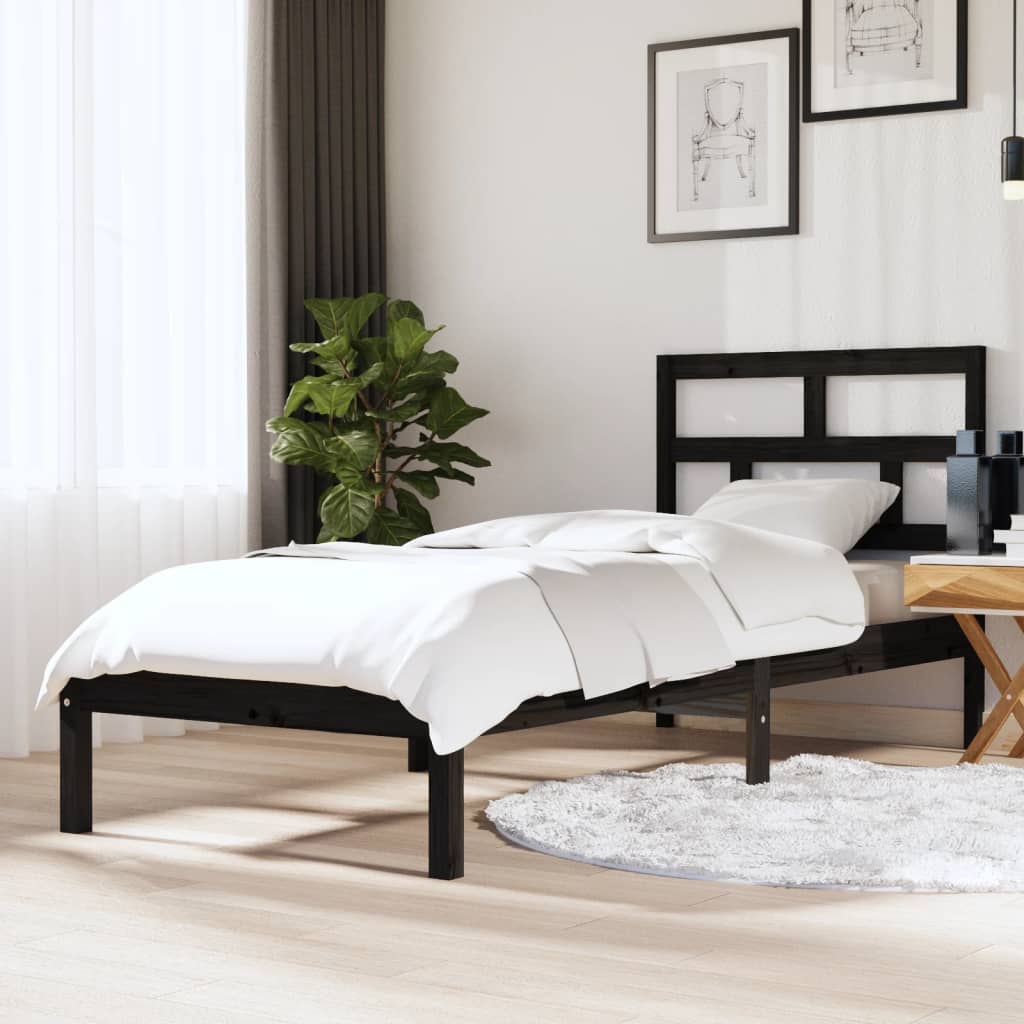 Bed Frame Black 75x190 cm Small Single Solid Wood