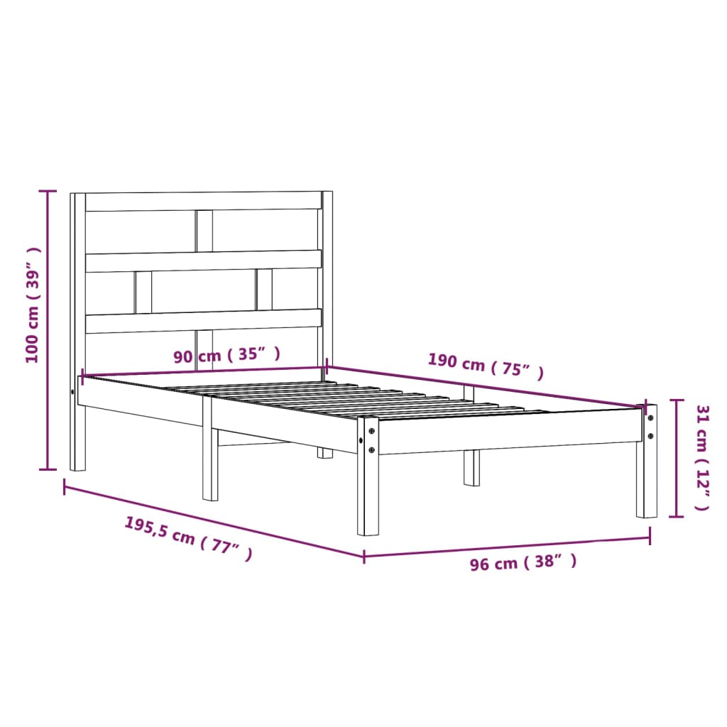 Bed Frame without Mattress White Single Solid Wood