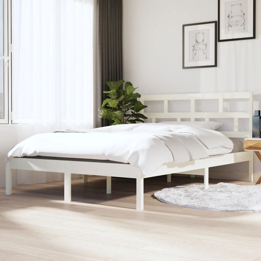 Bed Frame without Mattress White Double Solid Wood