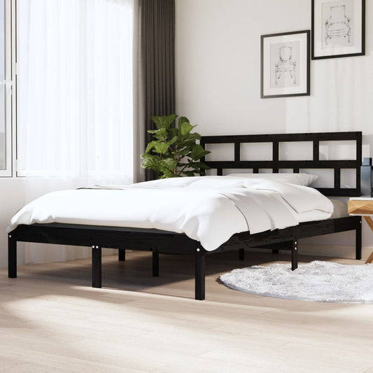 Bed Frame without Mattress Black Double Solid Wood