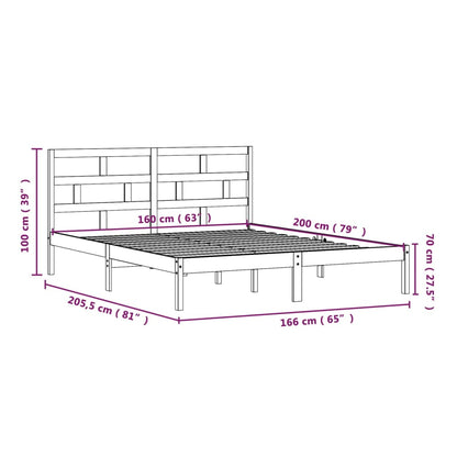 3101230 vidaXL Bed Frame without Mattress Grey Solid Wood 160x200 cm (810029+814206)