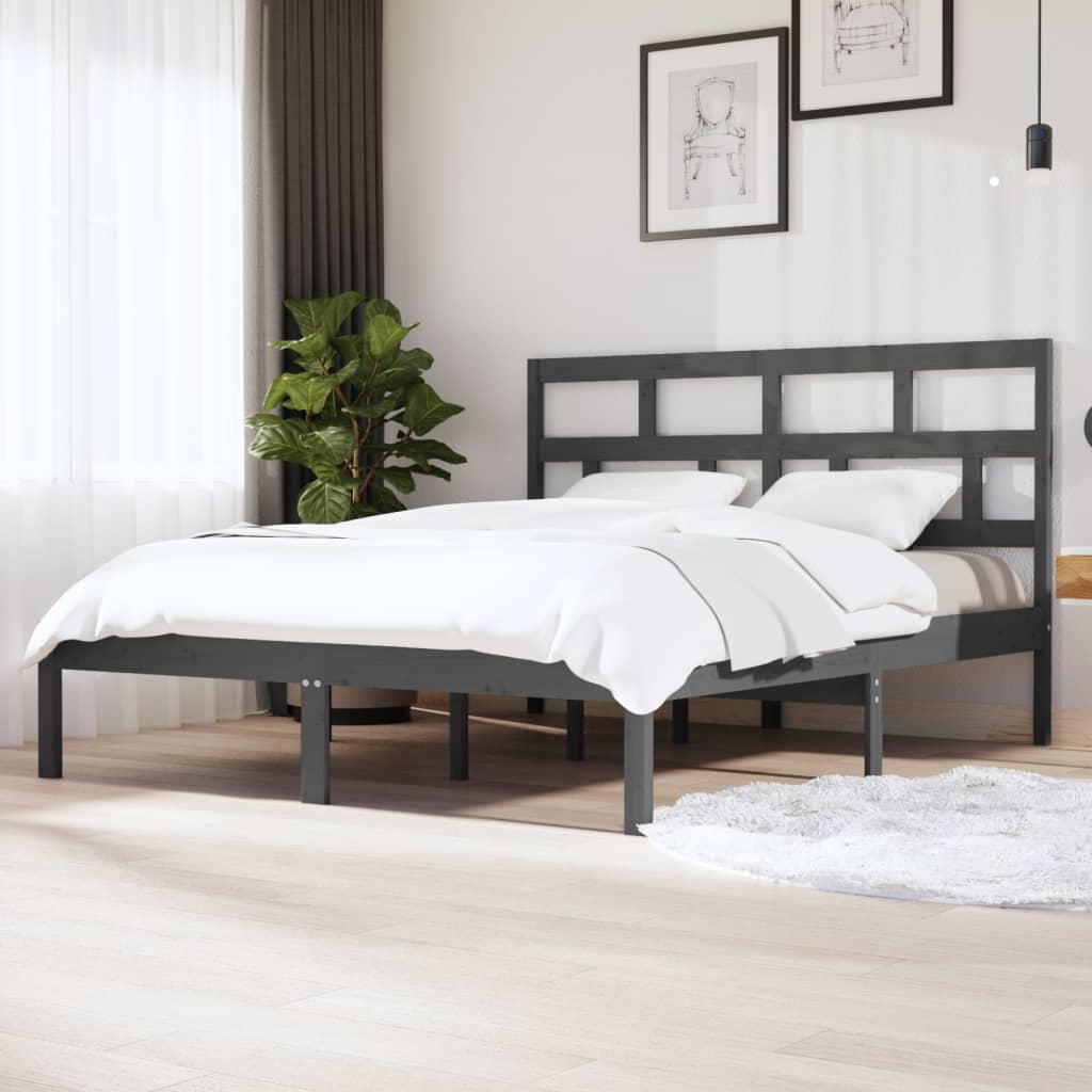 3101230 vidaXL Bed Frame without Mattress Grey Solid Wood 160x200 cm (810029+814206)