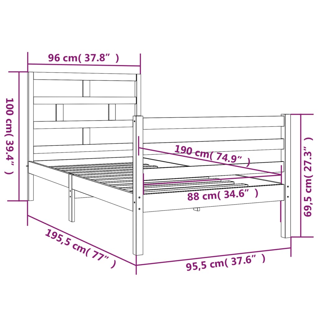 Bed Frame 90x190 cm Single Solid Wood