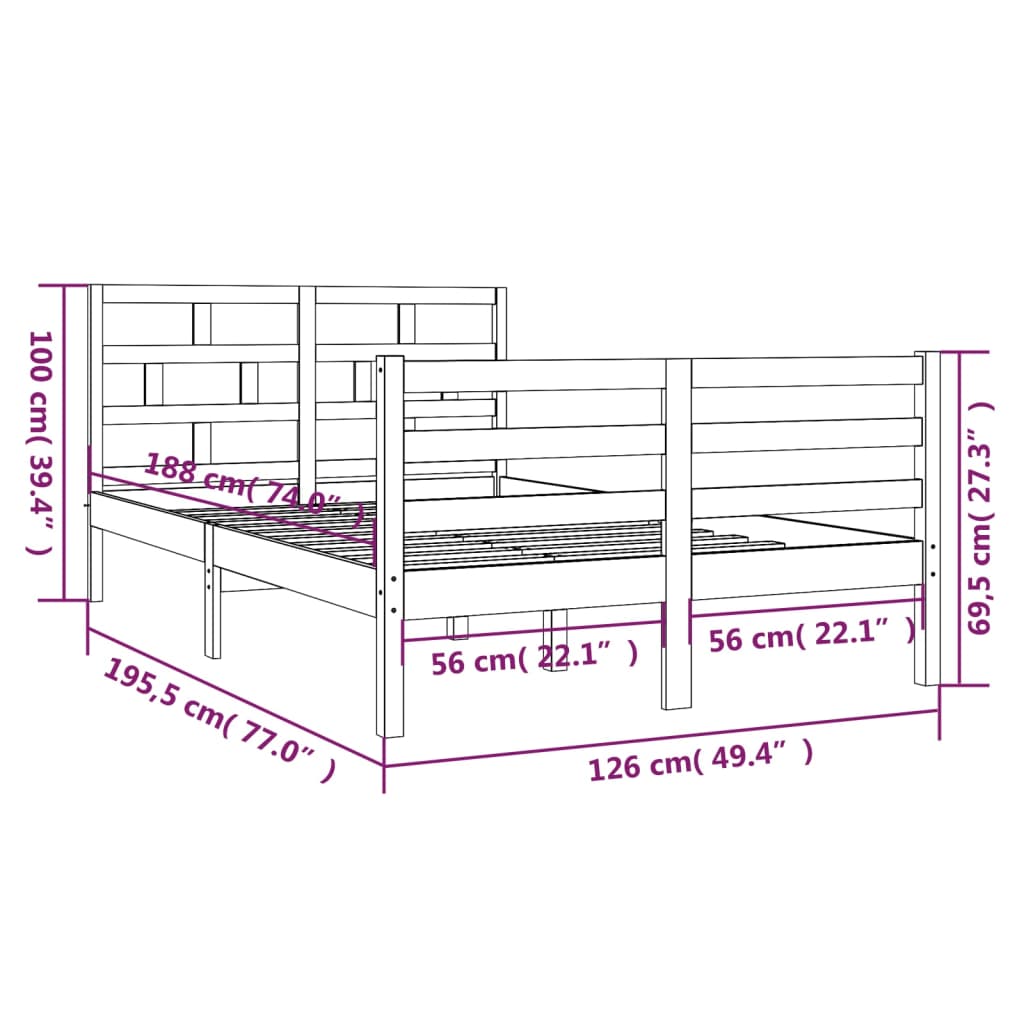 Bed Frame without Mattress Small Double Solid Wood