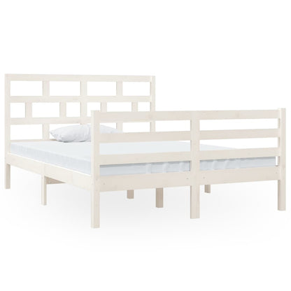 Bed Frame without Mattress White Double Solid Wood