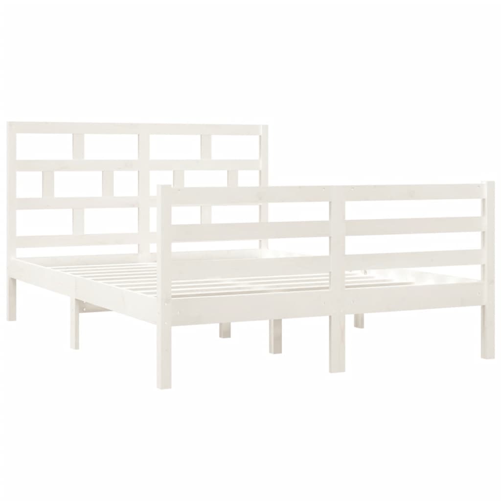 Bed Frame without Mattress White Double Solid Wood