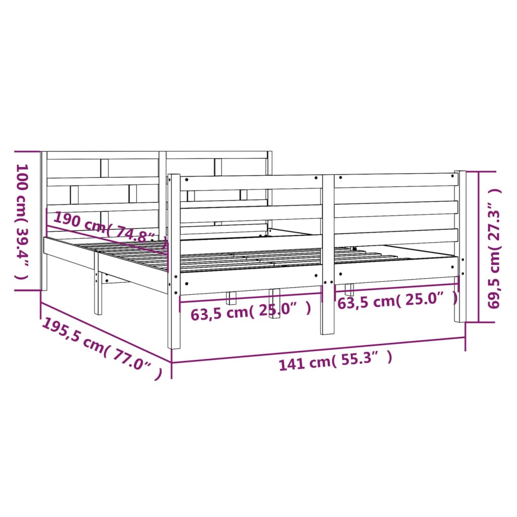 Bed Frame without Mattress White Double Solid Wood