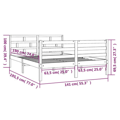 Bed Frame without Mattress White Double Solid Wood