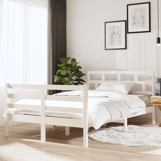 Bed Frame without Mattress White Double Solid Wood