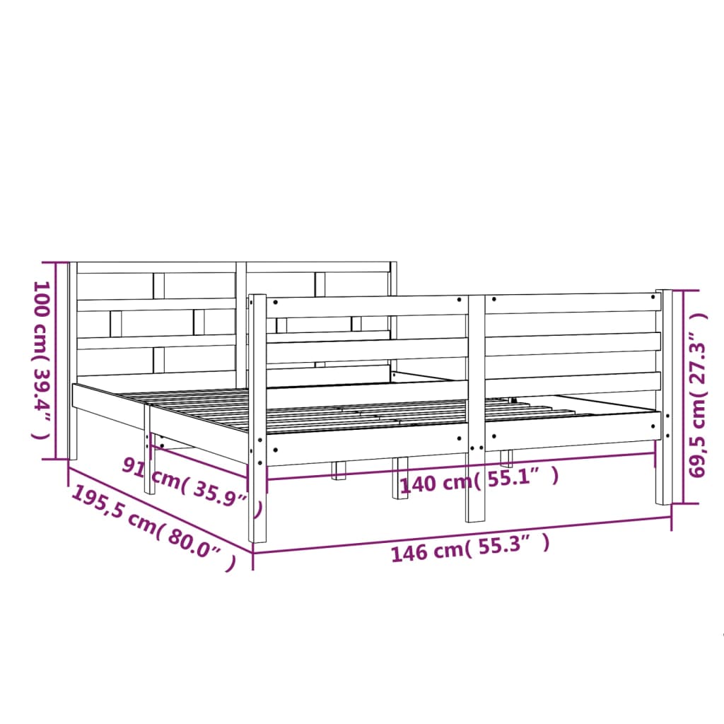 Bed Frame White Solid Wood Pine 140x190 cm