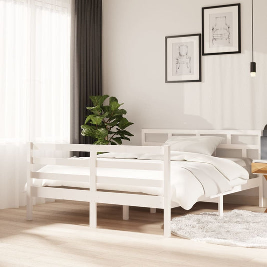 Bed Frame White Solid Wood Pine 140x190 cm