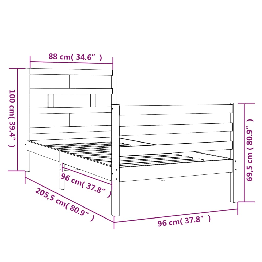 Bed Frame Solid Wood Pine 90x200 cm