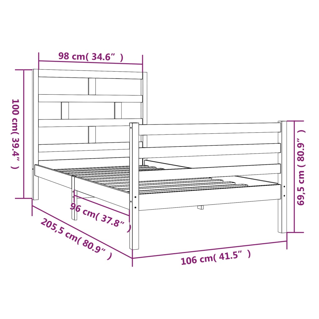 Bed Frame Solid Wood Pine 100x200 cm