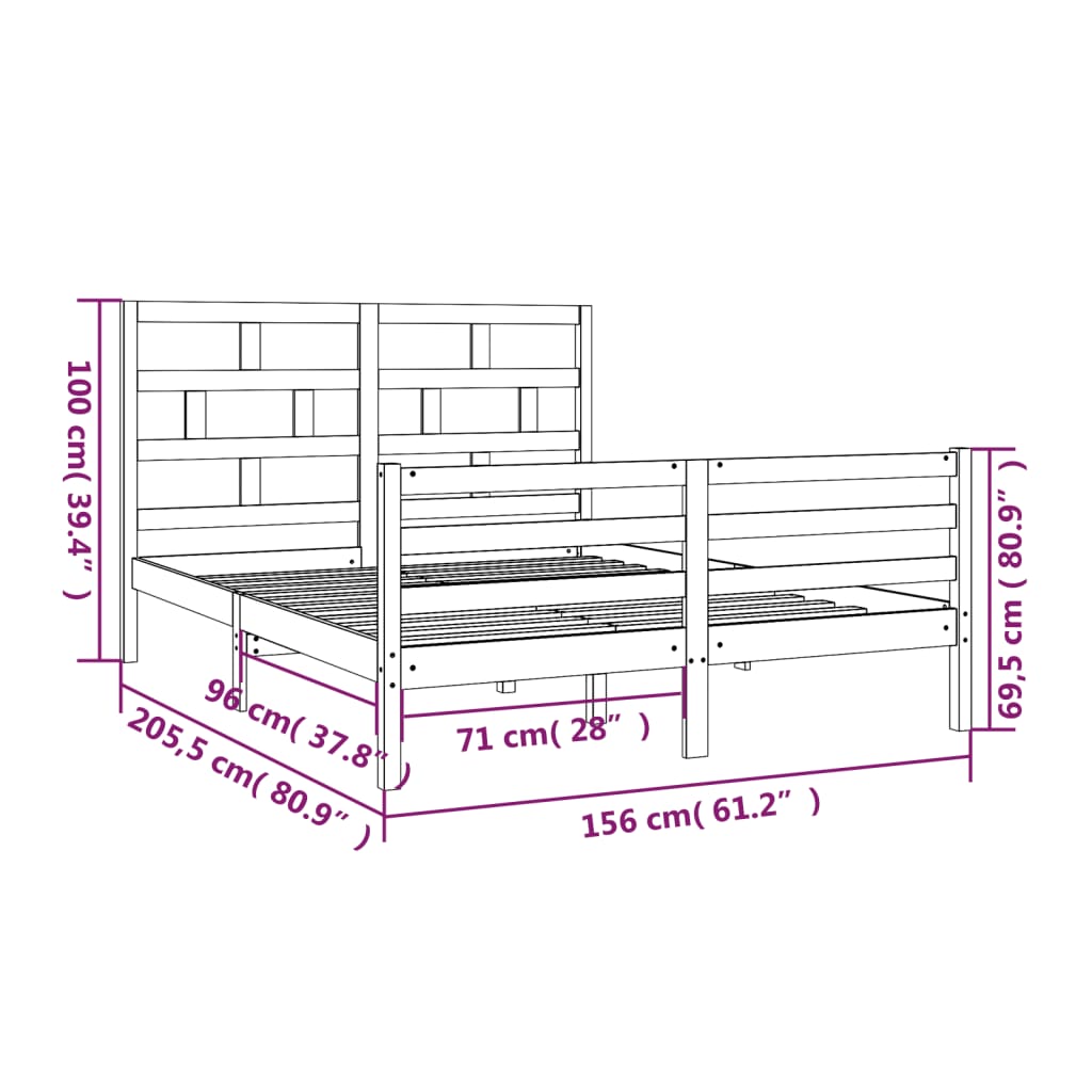 Bed Frame without Mattress King Size Solid Wood