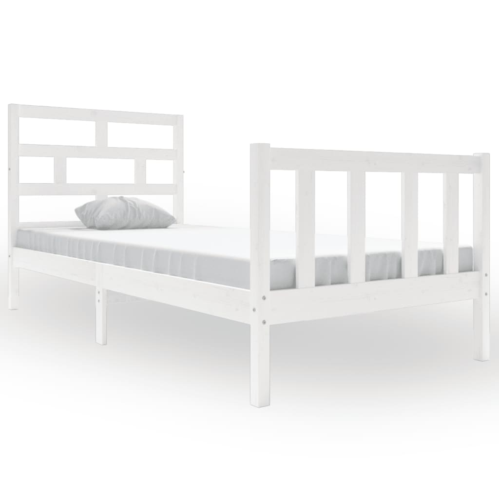 Bed Frame White Solid Wood Pine 90x190 cm Single