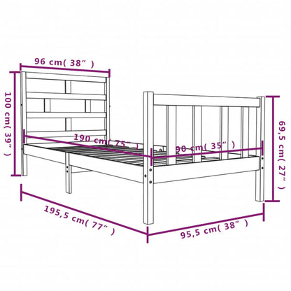 Bed Frame White Solid Wood Pine 90x190 cm Single