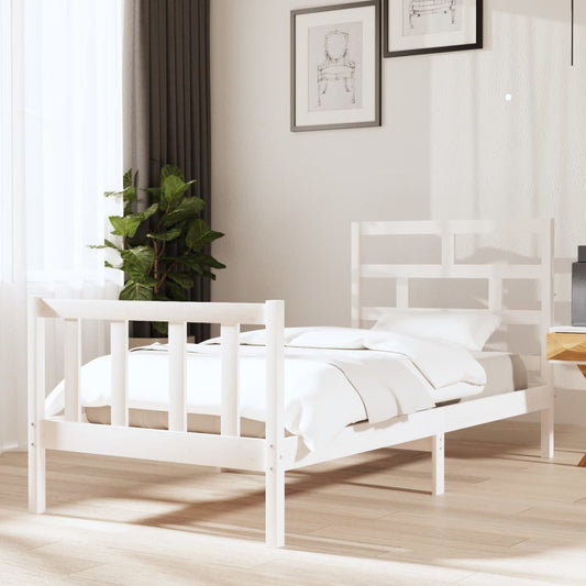 Bed Frame White Solid Wood Pine 90x190 cm Single