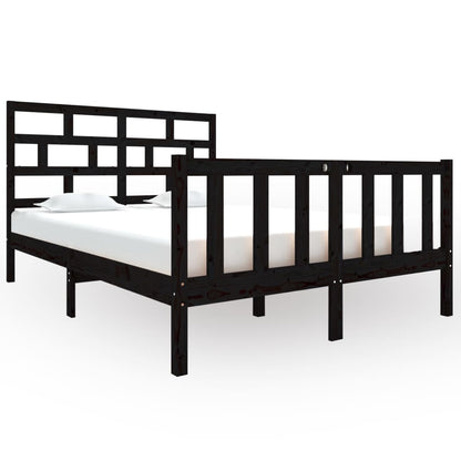 Bed Frame Black Solid Wood Pine 135x190 cm Double