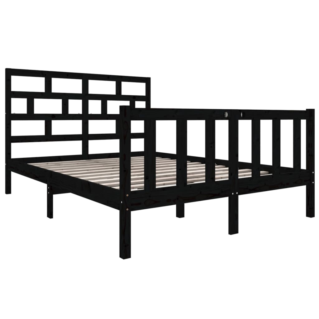 Bed Frame Black Solid Wood Pine 135x190 cm Double