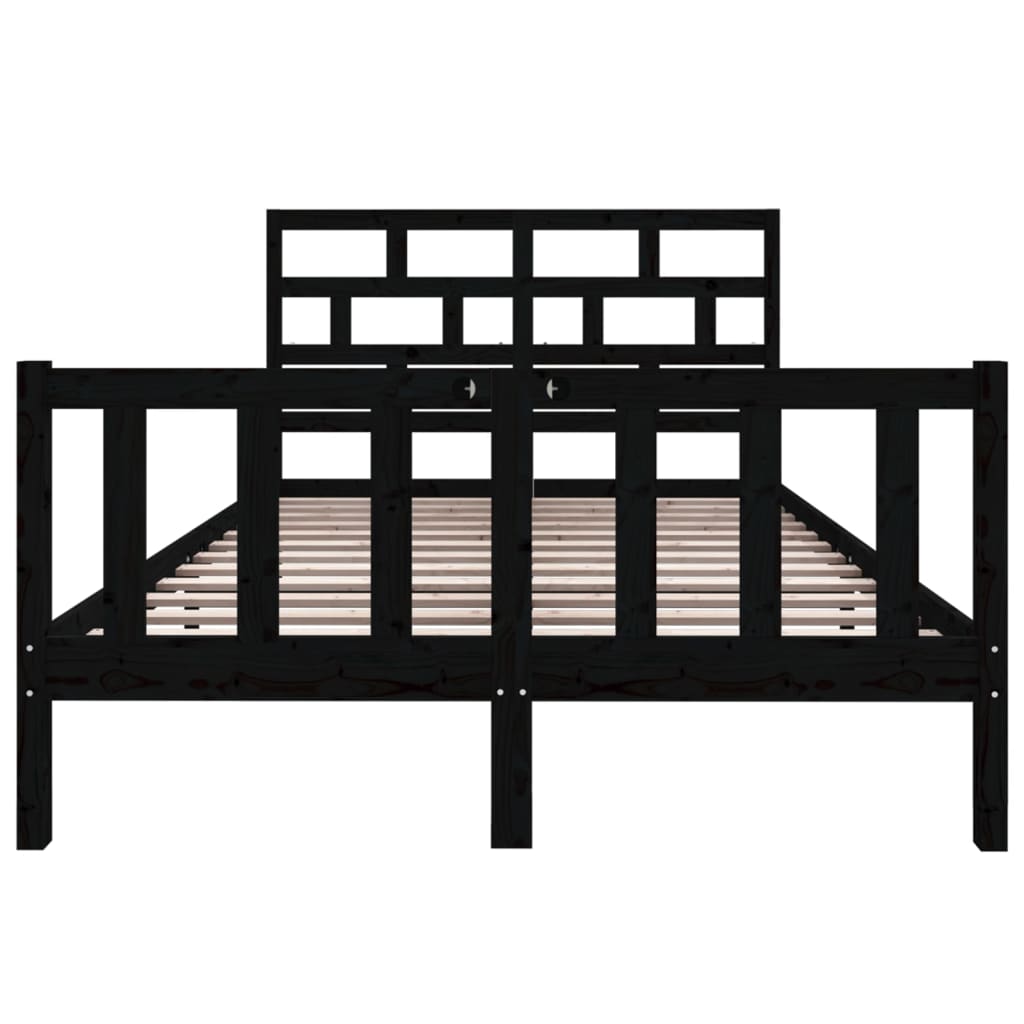 Bed Frame Black Solid Wood Pine 135x190 cm Double