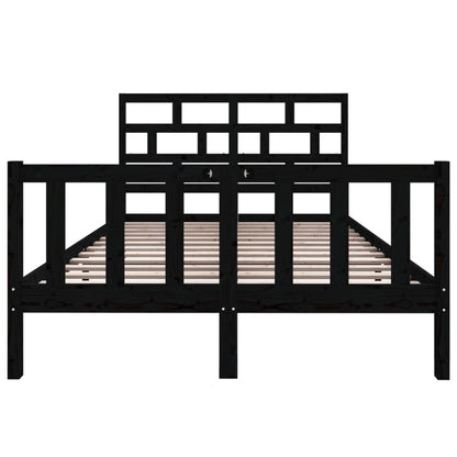 Bed Frame Black Solid Wood Pine 135x190 cm Double