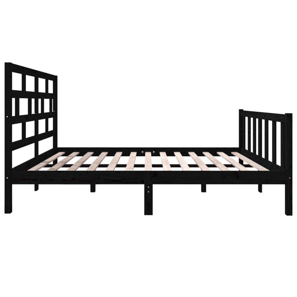 Bed Frame Black Solid Wood Pine 135x190 cm Double