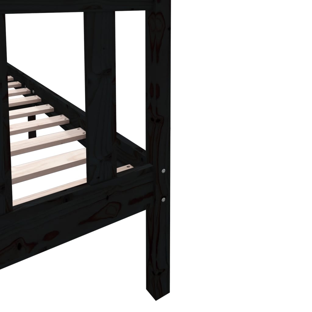 Bed Frame Black Solid Wood Pine 135x190 cm Double