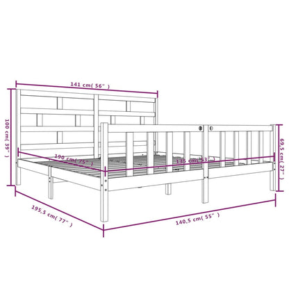 Bed Frame Black Solid Wood Pine 135x190 cm Double