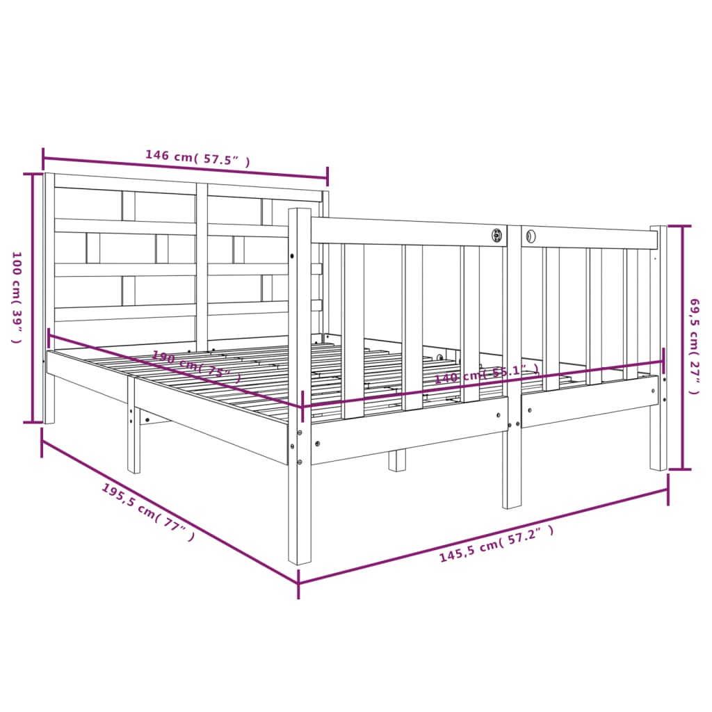 Bed Frame Solid Wood Pine 140x190 cm