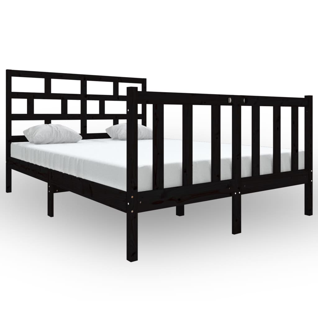 Bed Frame Black Solid Wood Pine 140x190 cm