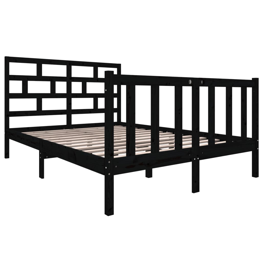 Bed Frame Black Solid Wood Pine 140x190 cm